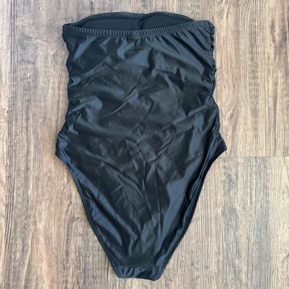Good American Strapless Ruched One-Piece Swimsuit in Black 2/Medium - Picture 6 of 11